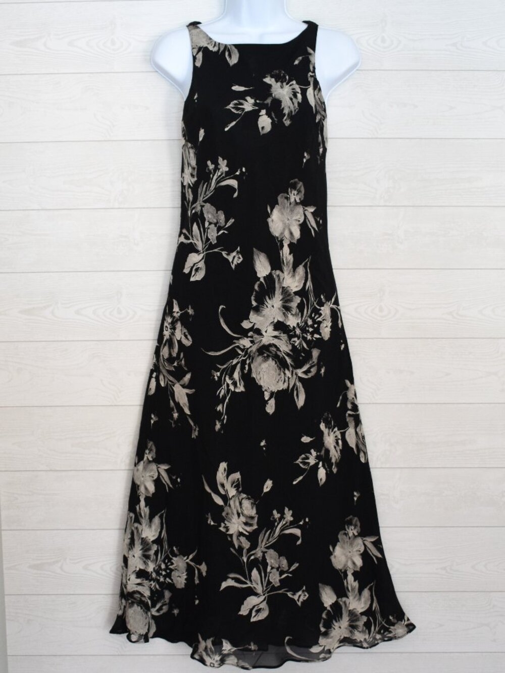 Jones New York Black Gray Floral Sleeveless Maxi Dress Size 10
